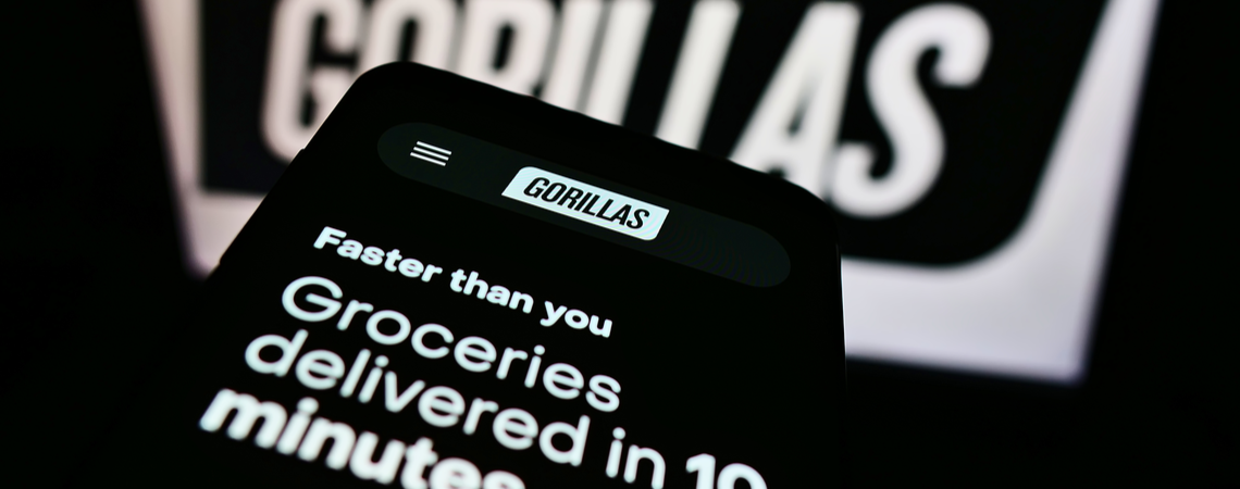 Gorillas Werbespruch auf Smartphone