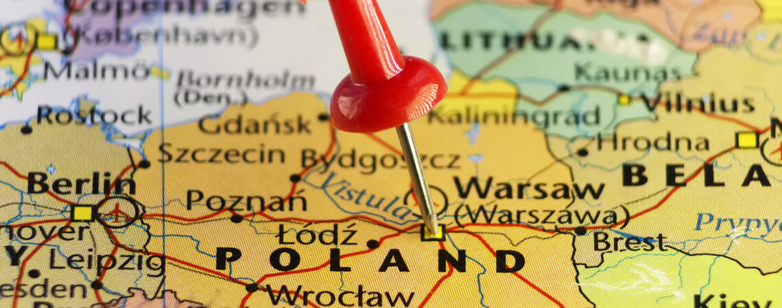 Karte von Polen mit rotem Pin