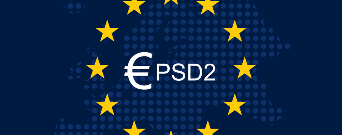 EU Flagge mit dem Schriftzug PSD2 in der Mitte