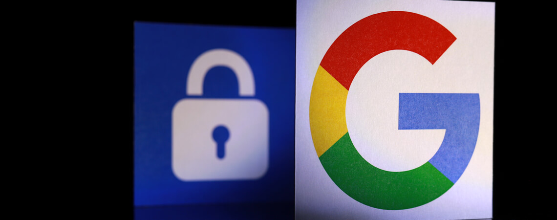 Google-Logo mit Datenschutzsymbol