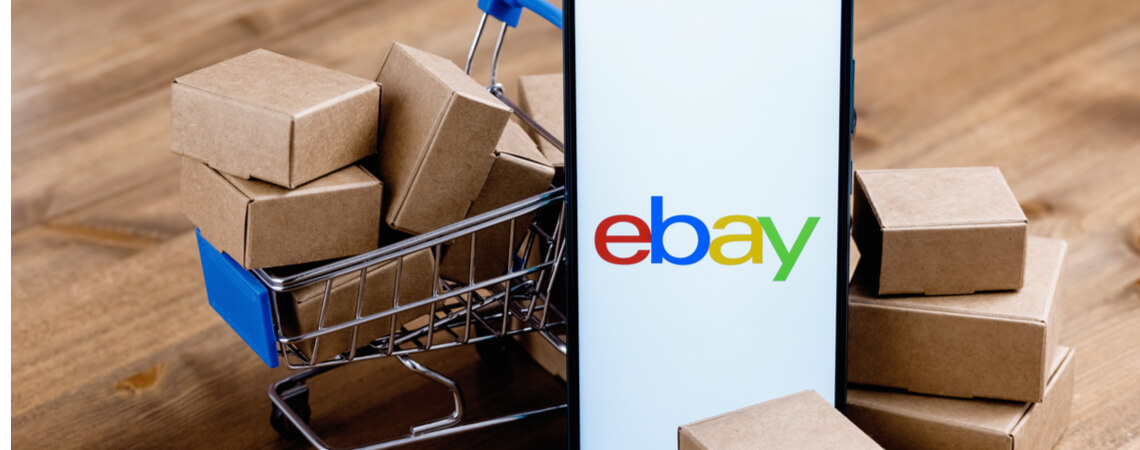 Ebay mit Einkaufswagen und Kartons