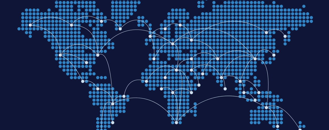 Digitale Weltkarte mit Handelsbewegungen