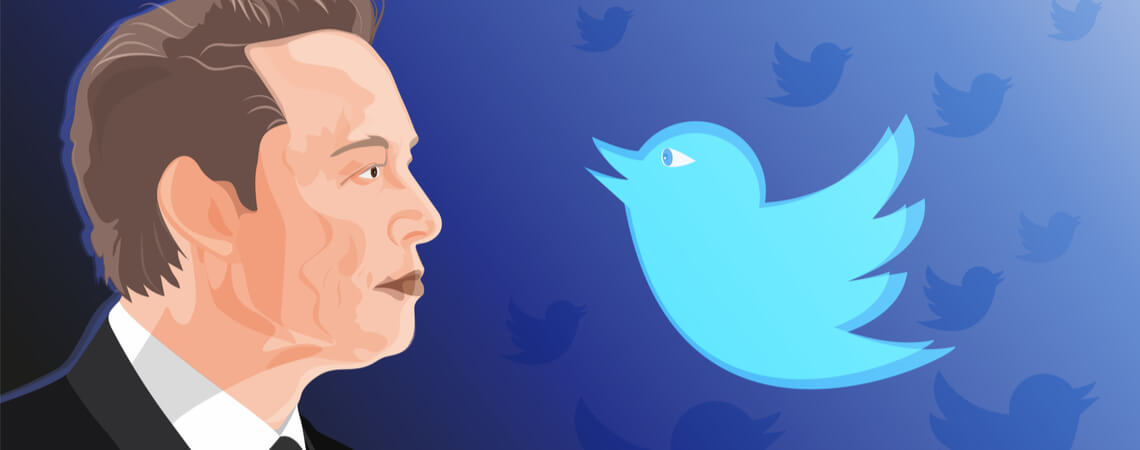 Elon Musk und Twitter-Vogel