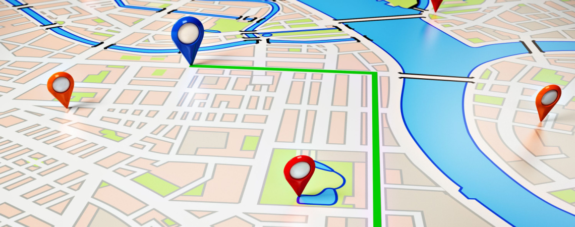 Straßenkarte mit GPS-Symbolen