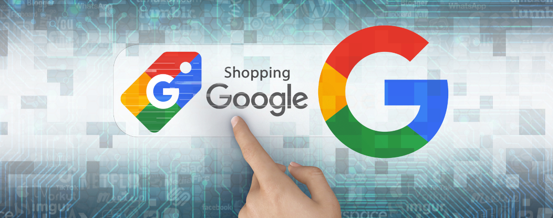 Google Shopping-Logo auf digitalem Hintergrund