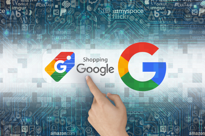 Google Shopping-Logo auf digitalem Hintergrund