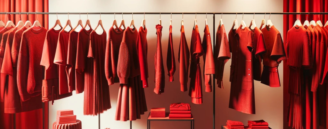 Rote Textilien hängen an Kleiderstrange