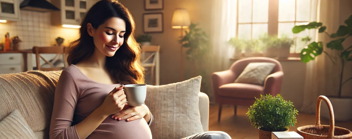 schwangere Frau trinkt Tee